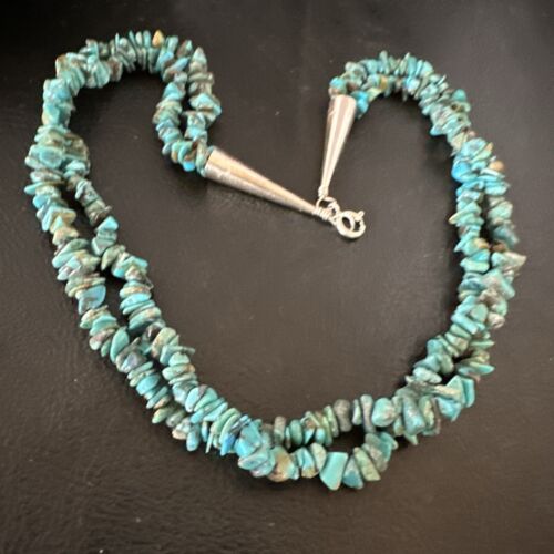 Men's Navajo Blue Kingman Turquoise Shell Necklace | 17" | Authentic Native American Handmade | 16954
