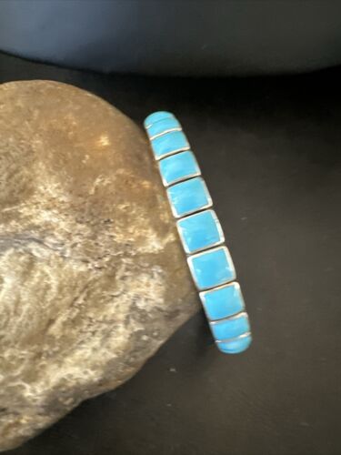 Navajo Sleeping Beauty Kingman Turquoise Cuff Bracelet | Sterling Silver | Authentic Native American Handmade | 16898