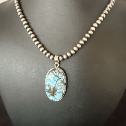 Navajo Blue Spiderweb Turquoise Pendant Necklace | Sterling Silver | Authentic Native American Handmade | 17022