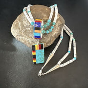 Santo Domingo Multi-Color Turquoise Necklace with Inlay Pendant | Sterling Silver | 24" | 16857