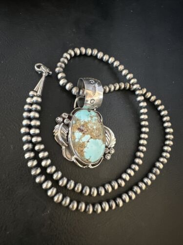 Blue Golden Hills Turquoise Pendant | Navajo Pearls | Sterling Silver Necklace 21" | 14995