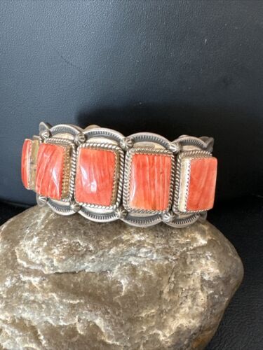 Navajo Spiny Oyster 5 Stone Cuff Bracelet | Sterling Silver | Authentic Native American Handmade | 15862
