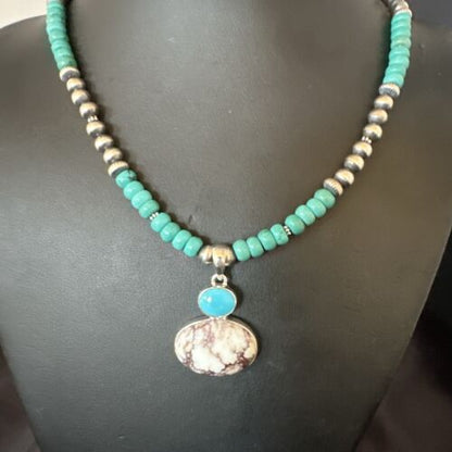 Navajo Wild Horse | Blue Kingman Turquoise Pendant Necklace | Sterling Silver | Native American Handmade | 17572