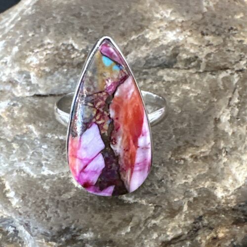 Navajo Turquoise Spiny Oyster Ring | Sterling Silver | Sz 8 | Authentic Native American Handmade | 16624