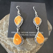 Navajo Orange Spiny Oyster Dangle Earrings | Sterling Silver | 1.5" | Authentic Native American Handmade | 16563