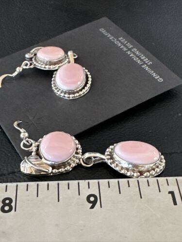 Navajo Pink Queen Conch Shell Dangle Earrings | Sterling Silver | Authentic Native American Handmade | 17216