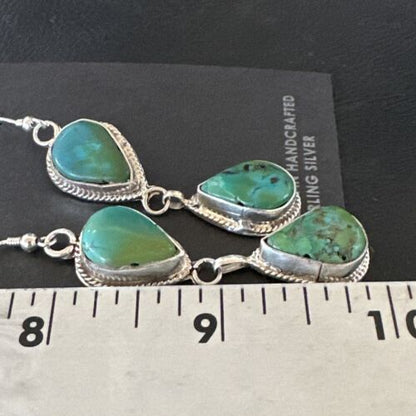 Navajo Green Royston Turquoise Dangle Earrings | Sterling Silver | Authentic Native American Handmade | 16494