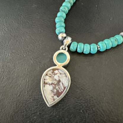 Navajo Wild Horse | Blue Kingman Turquoise Pendant Necklace | Sterling Silver | 17576