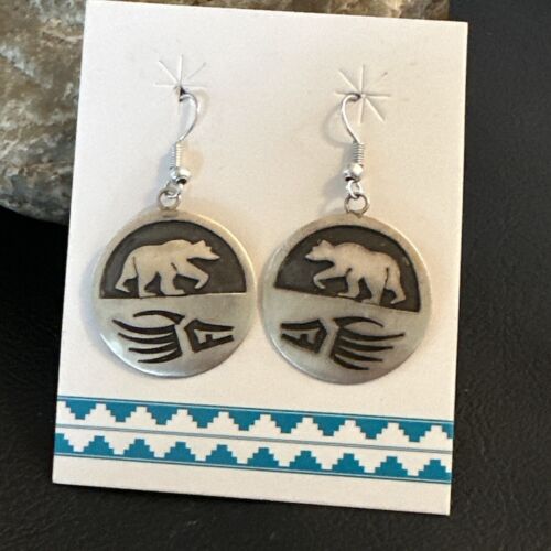Hopi BearPaw Dangle Earrings | Sterling Silver | Authentic Native American Handmade | 16841