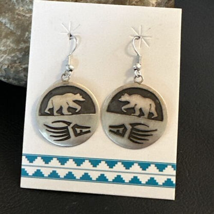 Hopi BearPaw Dangle Earrings | Sterling Silver | Authentic Native American Handmade | 16841