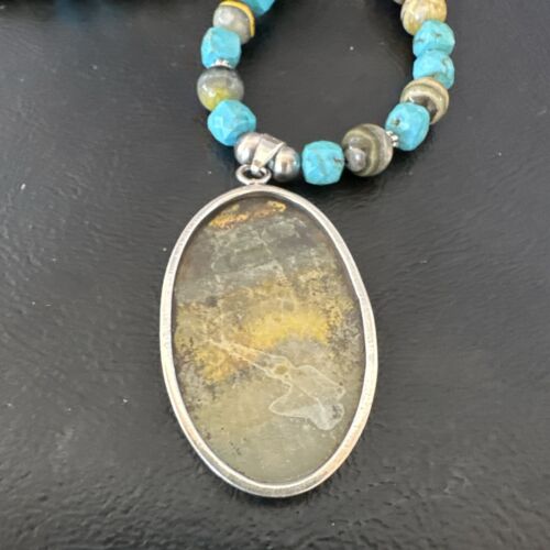 Men's BumbleBee Jasper Pendant Necklace | Navajo Pearls | Sterling Silver | Authentic Native American Handmade | 16878