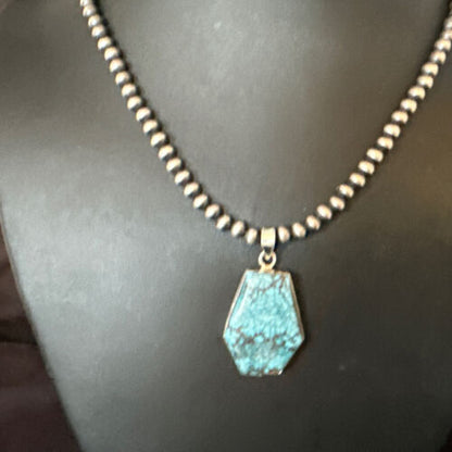 Men's Spiderweb Turquoise Pendant | Navajo Pearls Sterling Silver Necklace | Authentic Native American | 15532