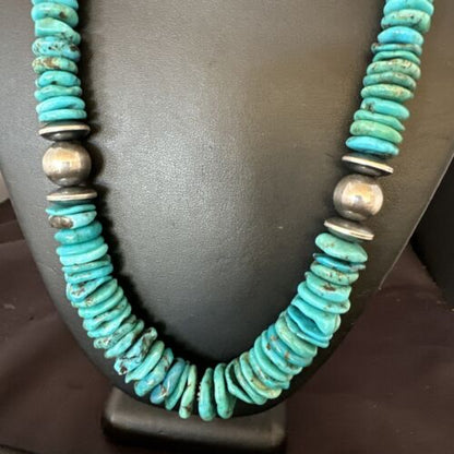 Authentic Native American Navajo Graduated Turquoise Necklace | Sterling Silver | 21" | 16487