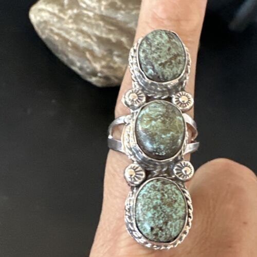 Navajo Blue Spiderweb Turquoise Multi-Stone Ring | Authentic Native American Sterling Silver | Sz 9.5 | 16708