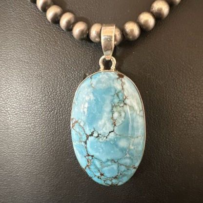 Navajo Blue Spiderweb Turquoise Pendant Necklace | Sterling Silver | Authentic Native American Handmade | 17021