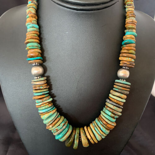 Authentic Navajo Sterling Silver Necklace | Blue-Green Turquoise | Southwestern Style | 18" | 1501