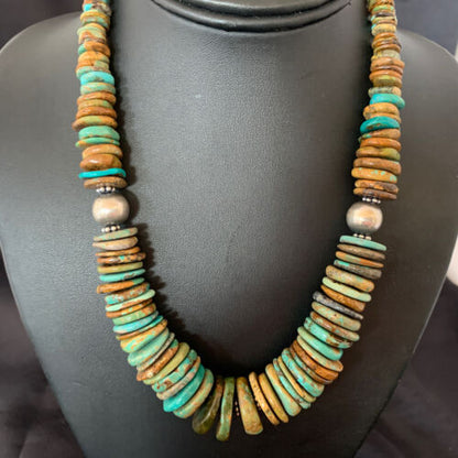 Authentic Navajo Sterling Silver Necklace | Blue-Green Turquoise | Southwestern Style | 18" | 1501