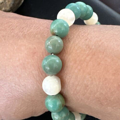 Turquoise Memory Wire Bracelet | Stainless Steel | Mother of Pearl Beads | 7" | 17628