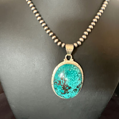 Navajo Blue Spiderweb Turquoise Pendant Necklace | Sterling Silver | Authentic Native American Handmade | 16199