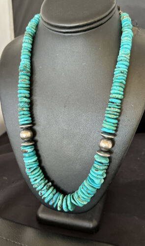 Authentic Native American Navajo Graduated Turquoise Necklace | Sterling Silver | 21" | 16487