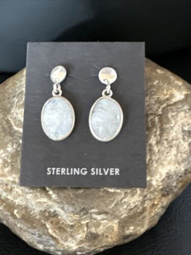 Navajo Pink Mother of Pearl Dangle Inlay Earrings | Sterling Silver | Authentic Native American Handmade | 15304