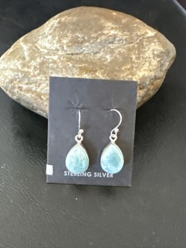 Navajo Blue Larimar Dangle Earrings | Sterling Silver | Authentic Native American Handmade | 17293