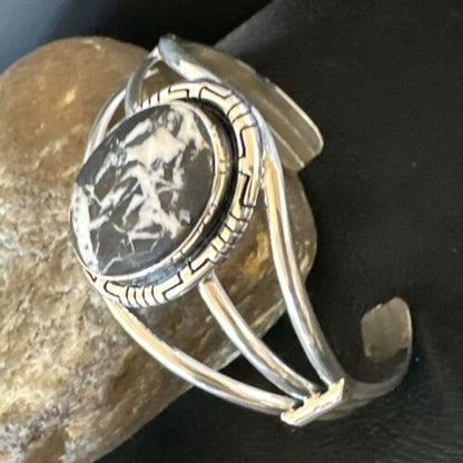 White Buffalo Turquoise Cuff Bracelet | Navajo Sterling Silver | Authentic Native American Handmade | 16250