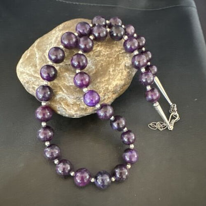 Navajo Purple Sugilite Round Bead Necklace | Sterling Silver | Indian | 20" | 17504 - Masha USA
