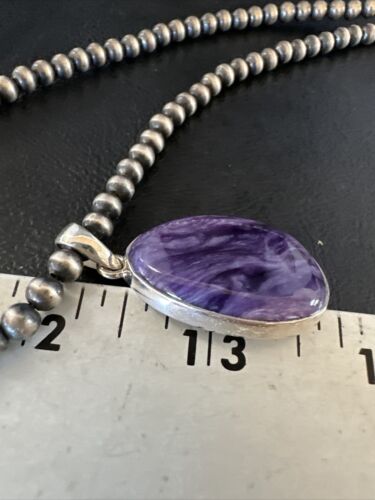 Navajo Pearls Purple Charoite Pendant Necklace | Sterling Silver Beads | Authentic Native American Handmade | 15517