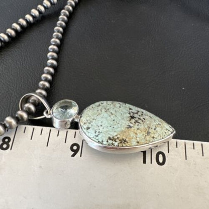 Navajo Women's Dry Creek Turquoise Topaz Pendant Necklace | Sterling Silver | Authentic Native American Handmade | 16306