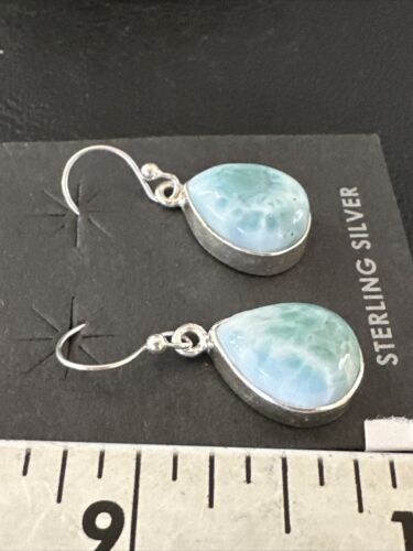 Navajo Blue Larimar Dangle Earrings | Sterling Silver | Authentic Native American Handmade | 17293
