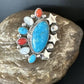 Navajo Coral Mother of Pearl Turquoise Multi-Stone Adjustable Ring | Authentic Native American Sterling Silver | Multi-Stone | 15331