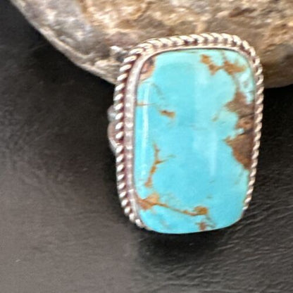 Men's Blue Turquoise #8 Navajo Ring | Sterling Silver | Sz 10.5 | 16637