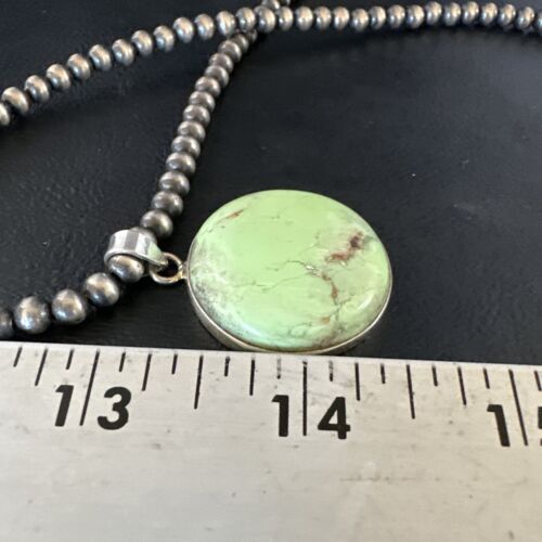 Navajo Green Gaspeite Pendant Necklace | Sterling Silver | Authentic Native American Handmade | 15491