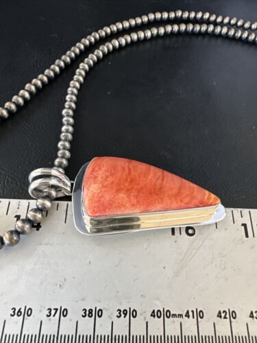 Navajo Pearls Red Spiny Oyster Necklace Pendant | Sterling Silver | Authentic Native American Handmade | 15002