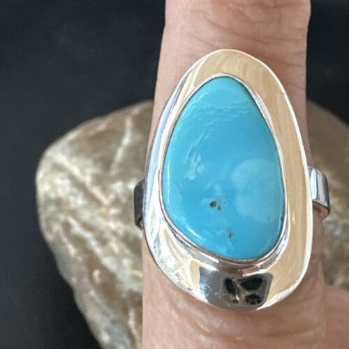Navajo Blue Kingman Turquoise Ring | Sterling Silver | Sz 8 | Authentic Native American Handmade | 16588