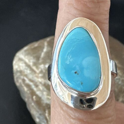 Navajo Blue Kingman Turquoise Ring | Sterling Silver | Sz 8 | Authentic Native American Handmade | 16588