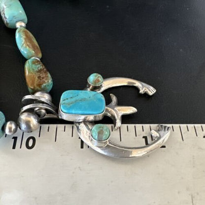 Navajo Blue Turquoise Naja Pendant Necklace | Sterling Silver | Authentic Native American Handmade | 15205