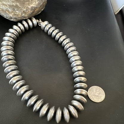 Navajo Pearls Bench Saucer Bead Necklace | Sterling Silver | 17" | Authentic Native American Handmade | 16726