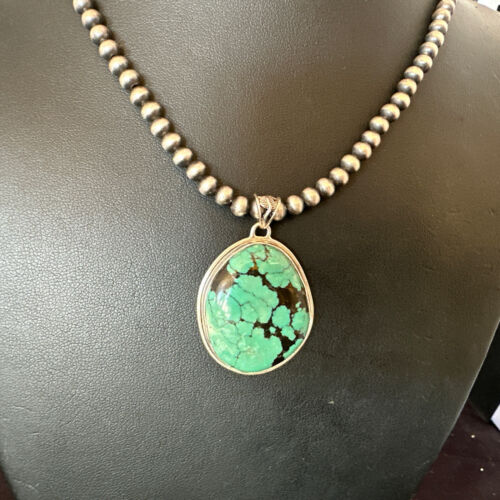 Men's Navajo Blue Spiderweb Turquoise Pendant Necklace | Sterling Silver | Native American Handmade | 16272