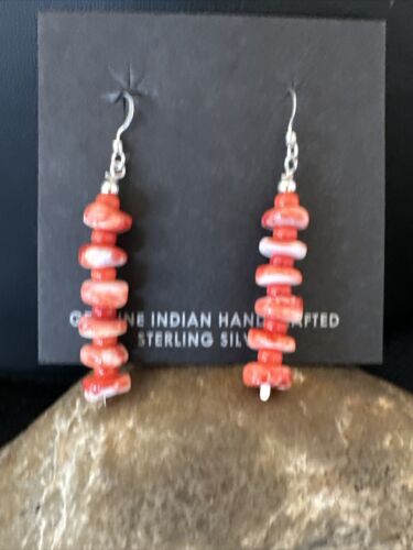 Navajo Red Spiny Oyster Bead Earrings | 6mm | Sterling Silver | Authentic Native American Handmade | 15844