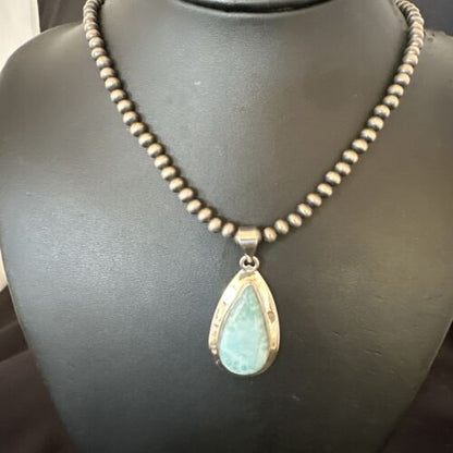 Navajo Blue Larimar Pendant Necklace | Sterling Silver Beads | Authentic Native American Handmade | 16963
