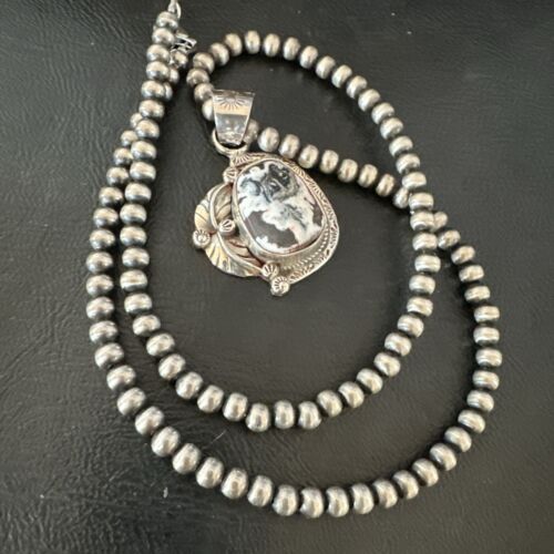 Men's White Buffalo Turquoise Pendant Necklace | Navajo Pearls | Sterling Silver | Native American Handmade | 17331