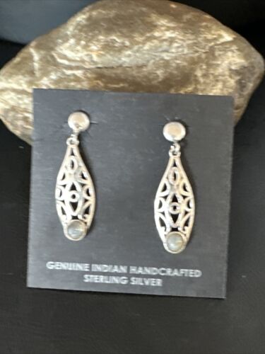 Navajo Labradorite Dangle Earrings | Sterling Silver | Authentic Native American Handmade | 15310