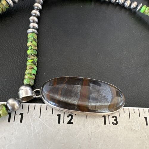 Navajo Green Turquoise Jasper Pendant | Sterling Silver Necklace | Authentic Native American Handmade | 17053