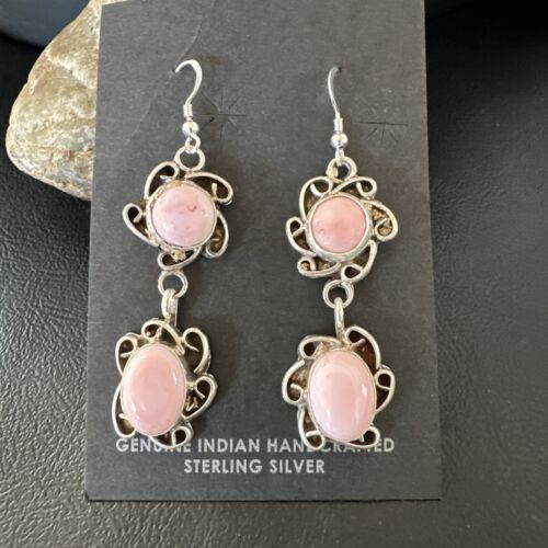 Navajo Pink Conch Shell Cluster Earrings | Sterling Silver | Authentic Native American Handmade | 15690