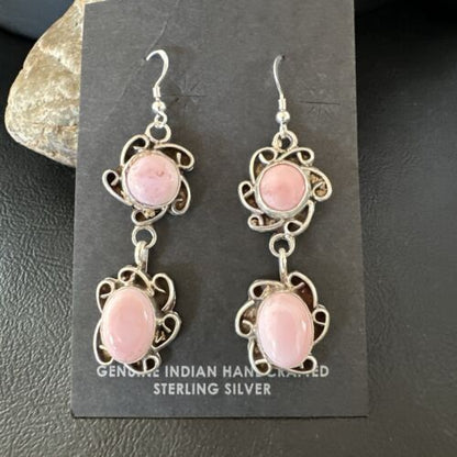Navajo Pink Conch Shell Cluster Earrings | Sterling Silver | Authentic Native American Handmade | 15690