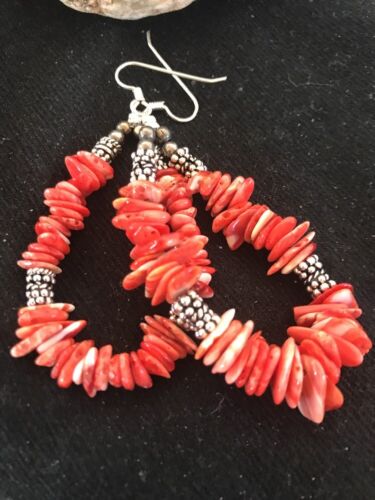 Navajo Red Spiny Oyster Sterling Silver Earrings | Southwestern Handcrafted | 3758