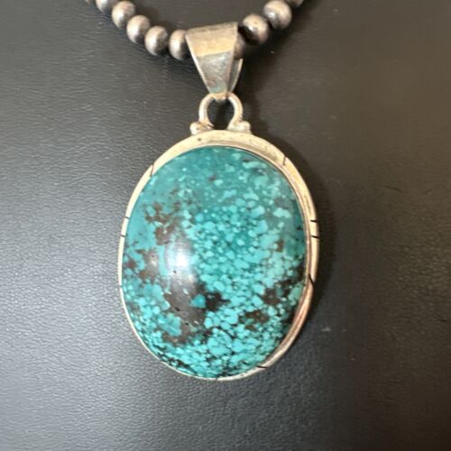 Navajo Blue Spiderweb Turquoise Pendant Necklace | Sterling Silver | Authentic Native American Handmade | 16199