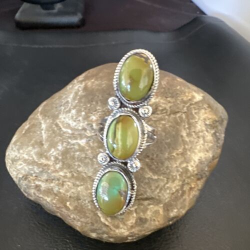 Navajo Green Royston Turquoise Multi-Stone Ring | Authentic Native American Sterling Silver | Sz 10.5 | 16721